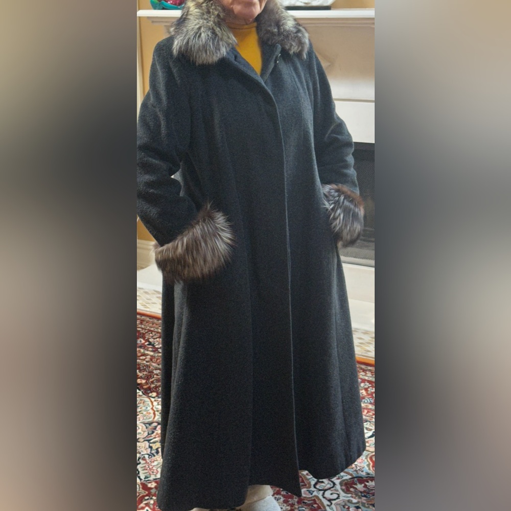 Vintage Authentic Fox Fur and 100% Wool Long Coat